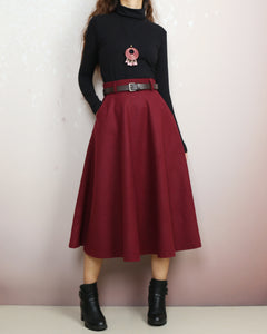 Midi skirt, Winter skirt, Wool skirt with belt, custom made skirt, black skirt (Q2143)