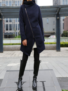 Wool Coat/Asymmetrical Cashmere jacket/Womens Winter Jacket/Trench Coat/zipper coat/Long Overcoat(Y5130) - lijingshop