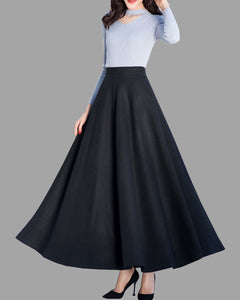Long wool skirt, Elastic waist skirt, Maxi skirt, Wool skirt, Winter skirt, black skirt, vintage skirt, high waist skirt, wool maxi skirt Q0015