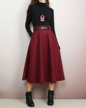 Load image into Gallery viewer, Wool skirt with belt, winter skirt, custom made skirt, midi skirt, black skirt (Q2143)
