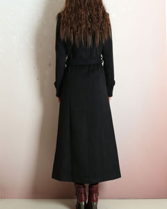 Winter coat, Long wool coat, black coat dress, flare coat, buttoned jacket, wool overcoat (Y2198)