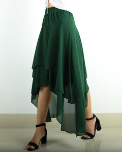 Women's elastic waist skirt, asymmetrical skirt, chiffon skirt, customized summer skirt(Q1004)