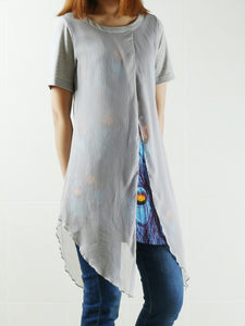Womens Printed Tunic Dress/Short Sleeve tunic Top/Plus Size Tunic Top/Oversized T-shirt/Asymmetrical Dress(Y1702S) - lijingshop