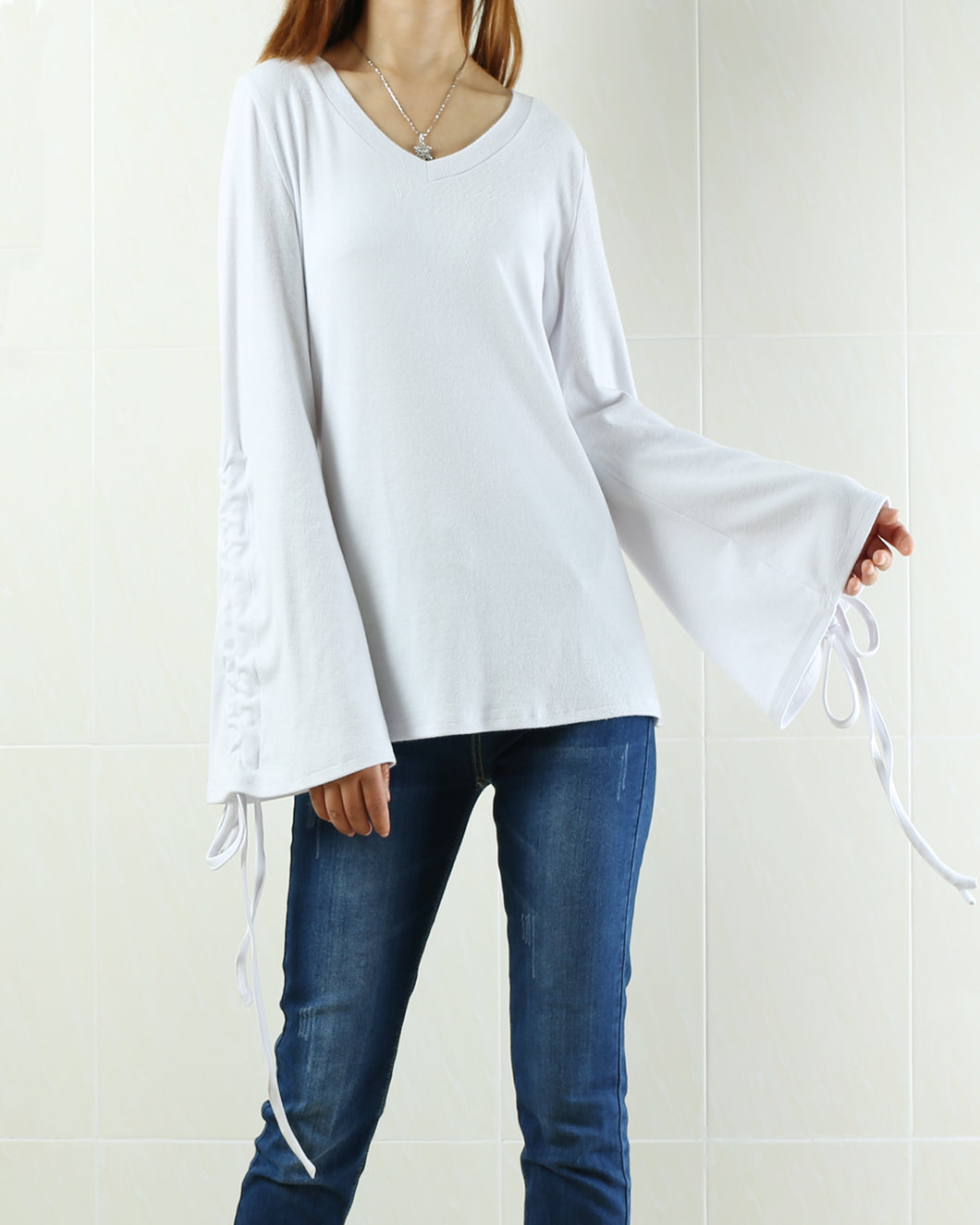 Women's bell sleeve bottoming top/cotton t-shirt/plus size oversized casual customized top(Y1830) - lijingshop