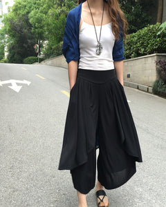 Women's pleated skirt pants/yoga skirt pants/oversized pants/elastic waist pants/asymmetrical trousers (K1661) - lijingshop