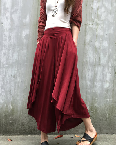 Women's yoga skirt pants/pleated skirt pants/oversized pants/elastic waist pants/asymmetrical trousers (K1661) - lijingshop