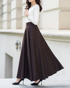 Winter skirt, wool skirt, black skirt, long wool skirt, vintage skirt, high waist skirt, wool maxi skirt, elastic waist skirt Q0015