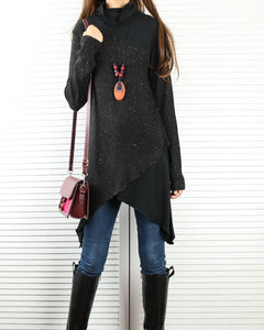 Women's pullover sweater/black tunic top/cotton t-shirt/long sleeve tops(Y1999) - lijingshop