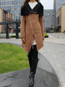 Asymmetrical Cashmere jacket/Womens Winter Jacket/Wool Coat/Trench Coat/zipper coat/Long Overcoat(Y5130) - lijingshop