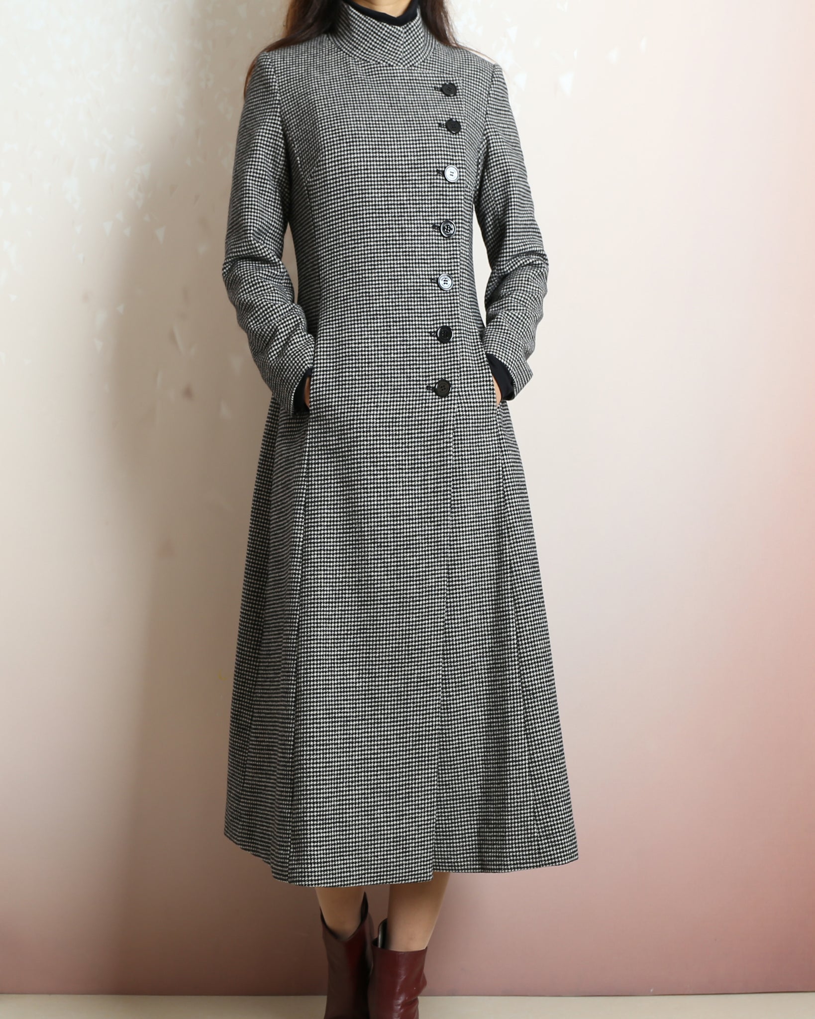 Plaid coat, Long wool coat, coat dress, gray warm coat, winter