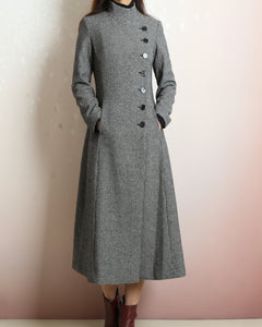 Plaid coat, Long wool coat, coat dress, gray warm coat, winter coat, flare coat, buttoned jacket, wool overcoat (Y2180)