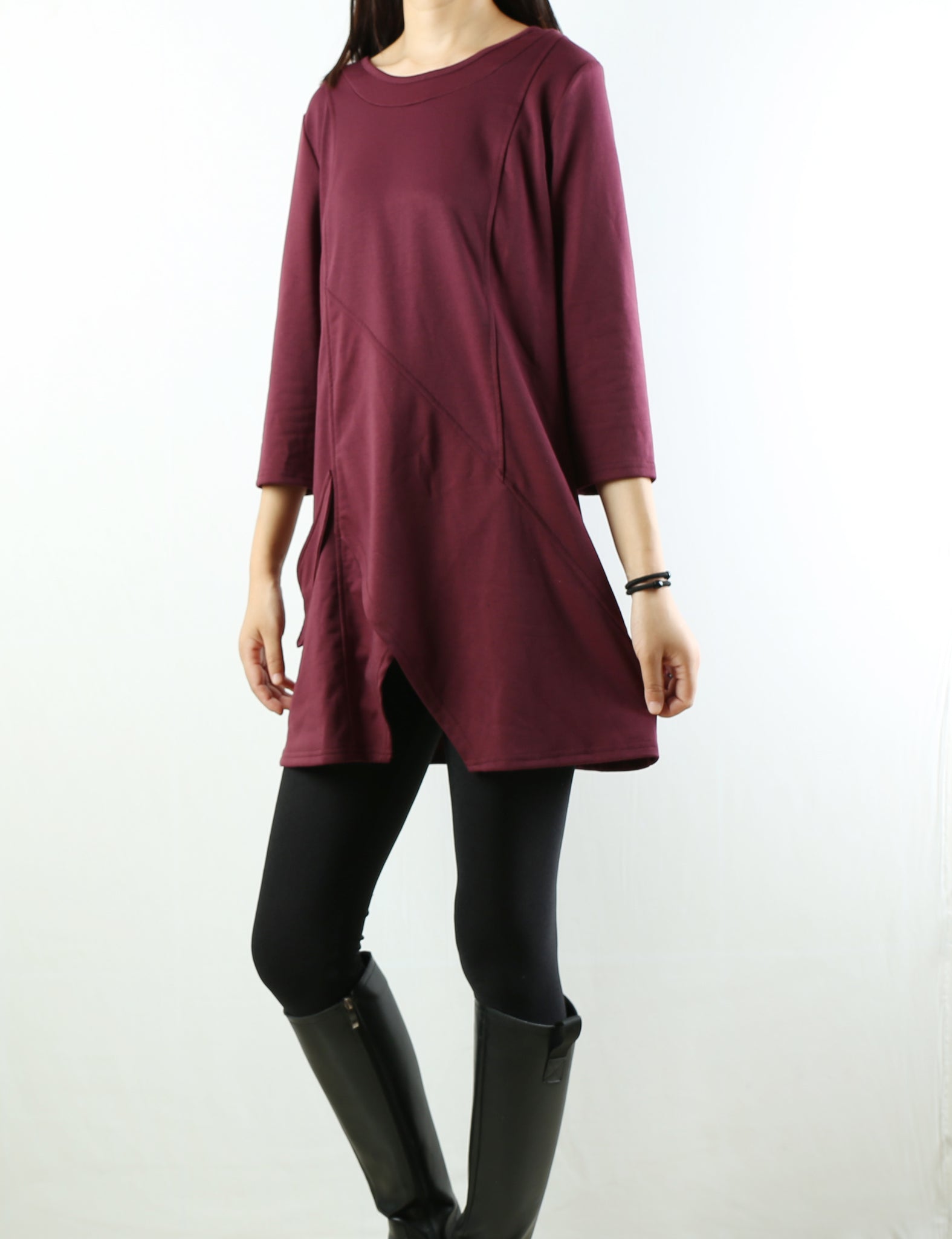 Womens 3/4 sleeve crew neck tunic top/cotton tunic dress/oversized dress/A-line casual dress (Q1943) L(US 14) / Dark Gray Womens 3/4 sleeve crew neck tunic top/cotton tunic dress/oversized dress/A-line casual dress (Q1943) L(US 14) / Dark Gray