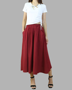 Flared skirt, Elastic waist skirt, Midi linen skirt, Boho skirt with pockets, high waist skirt(Q1062)