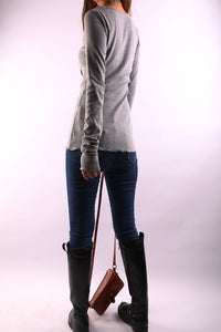Gray t-shirt, V-neck top, bottoming Cotton t-Shirt, Women's Long Long Sleeves top, form fitting top(Y1117) - lijingshop