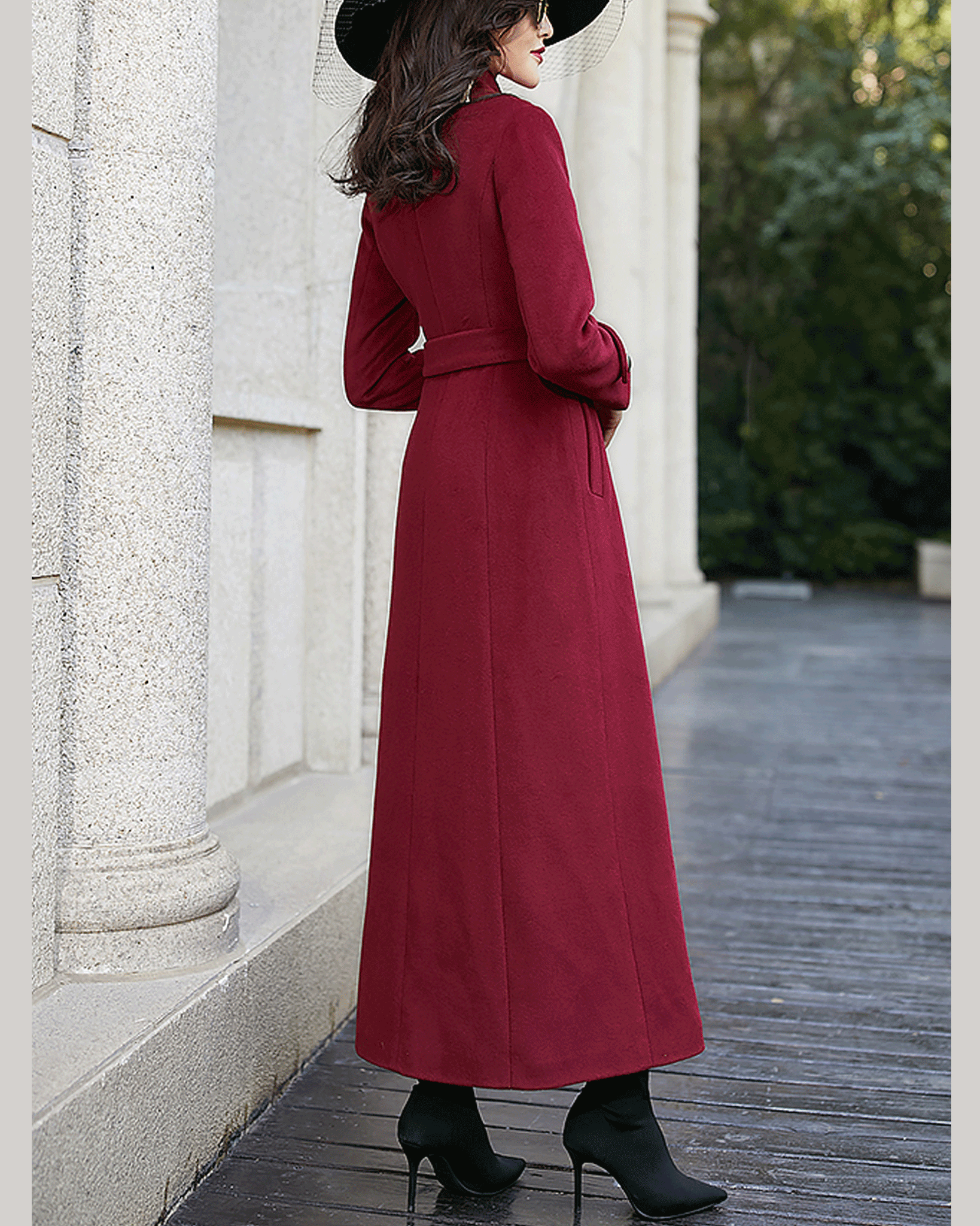 Women long jacket wool coat winter coat jacket with belt coat
