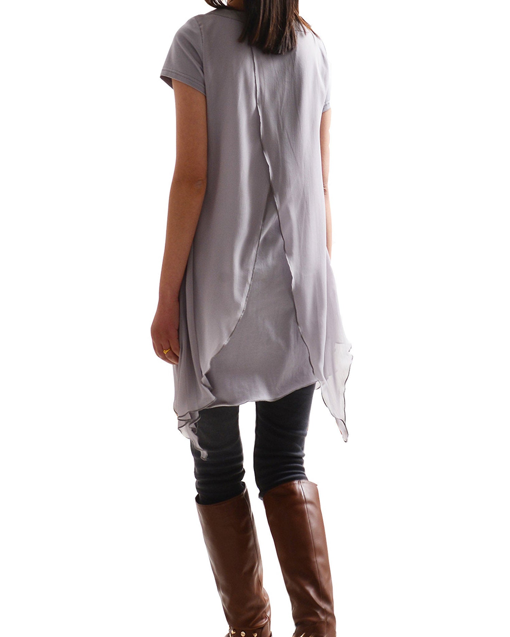 Ash Grey Short Cotton Tunic With Pleats ( Only Top ) – uNidraa