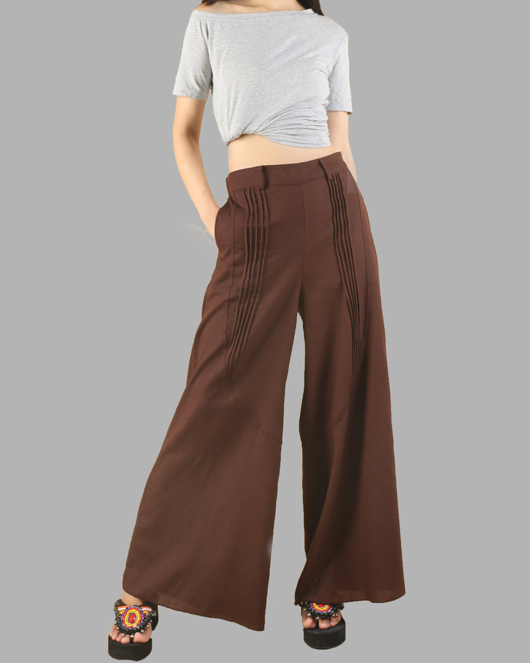Women's Wide leg linen skirt pants/plus size trousers/oversize casual customized trousers(K1702)