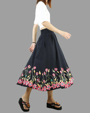 Load image into Gallery viewer, elastic waist skirt, high waist skirt, linen skirt, embroidery skirt, maxi skirt, custom made, long skirt (Q1898)
