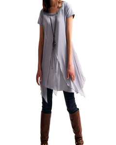 Womens cotton Tunic Dress/Short Sleeve tunic Top/Plus Size Tunic Top/Oversized T-shirt/Asymmetrical Dress(Y1702S) - lijingshop