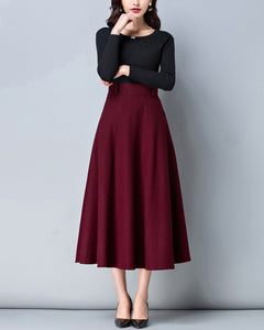 Wool skirt, midi skirt, Winter skirt, dark gray skirt, long skirt, vintage skirt, high waist skirt, flare skirt, Wool skirt with belt Q0025