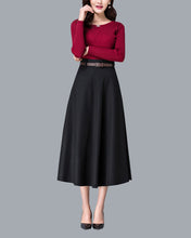 Load image into Gallery viewer, Midi skirt, Wool skirt, Winter skirt, dark gray skirt, long skirt, vintage skirt, high waist skirt, flare skirt, Wool skirt with belt Q0025
