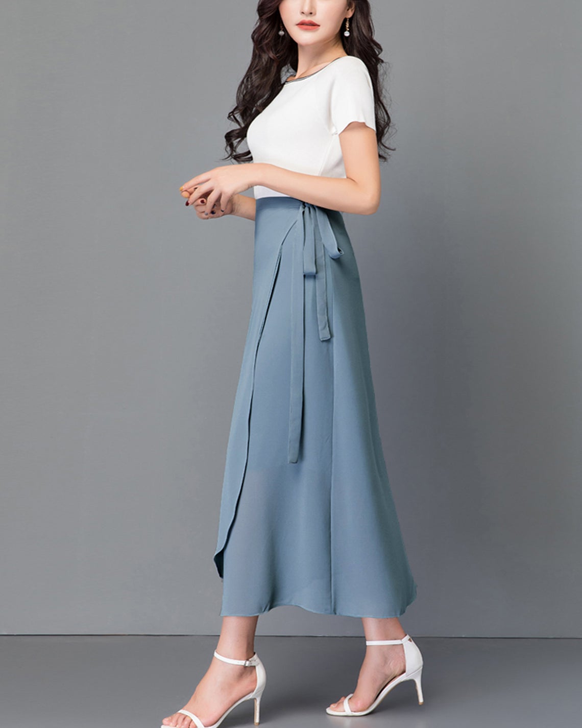 Women's wrap skirt, chiffon midi skirt, A-line skirt, long skirt