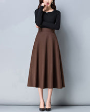 Load image into Gallery viewer, Wool skirt, midi skirt, Winter skirt, dark gray skirt, long skirt, vintage skirt, high waist skirt, flare skirt, Wool skirt with belt Q0025

