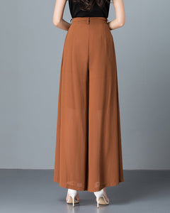 Women's Wide leg pants, chiffon skirt pants, black skirt pants, high waist, light weight pants, brown pants, customize pants P0025