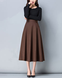 Winter skirt, Midi skirt, Wool skirt, dark gray skirt, long skirt, vintage skirt, high waist skirt, flare skirt, Wool skirt with belt Q0025