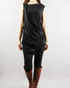 Asymmetrical Cotton Tank Top/Sleeveless Tunic Dress/cotton  t-shirt/Customized shirt/Tunic Top for Leggings(Y1704S)