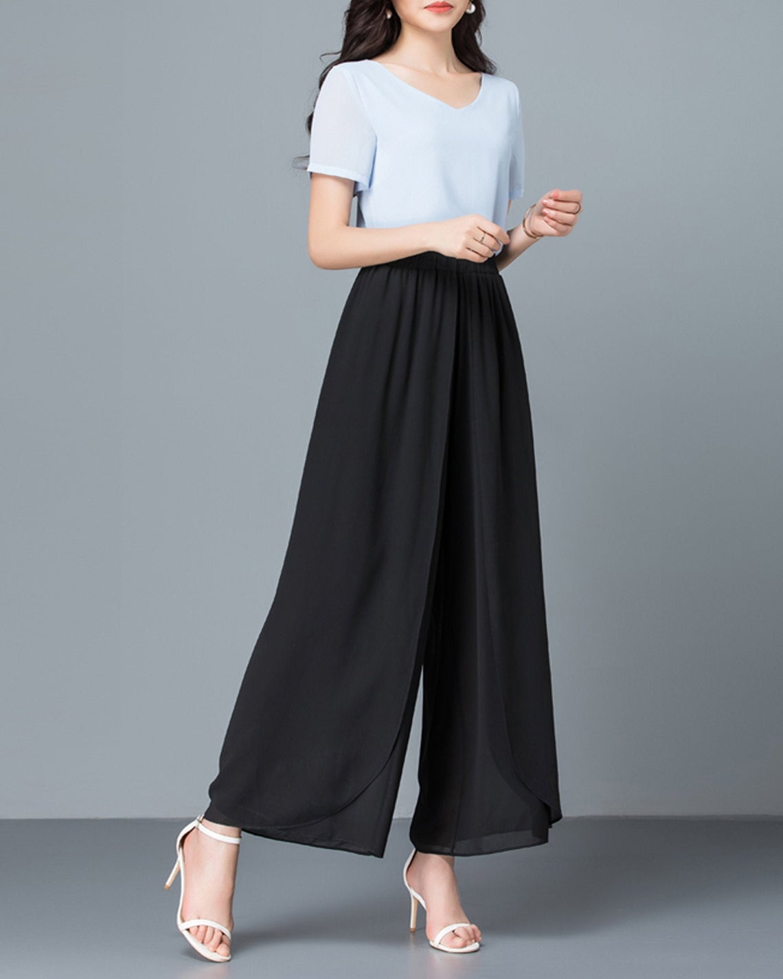Stylish Yanueun Bow Ankle Length Loose Palazzo Pants With Top For