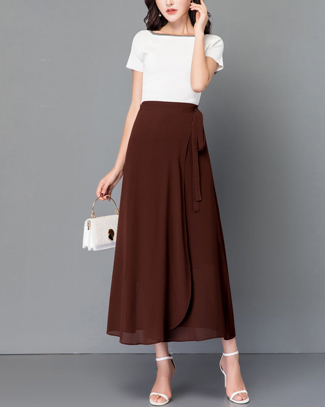 Flare skirt, Chiffon midi skirt, Women's wrap skirt, A-line skirt, long skirt, high waist skirt, plus size skirt, customized skirt A0014