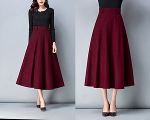 Wool skirt, midi skirt, Winter skirt, dark gray skirt, long skirt, vintage skirt, high waist skirt, flare skirt, Wool skirt with belt Q0025