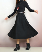 Load image into Gallery viewer, Wool skirt, Midi skirt, Winter skirt, Wool skirt with belt, custom made skirt, black skirt (Q2143)
