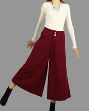 Load image into Gallery viewer, Wool wide leg pants, loose pants, Cropped pants, black trousers, mid-calf length pants, handmade winter pants(K1908)
