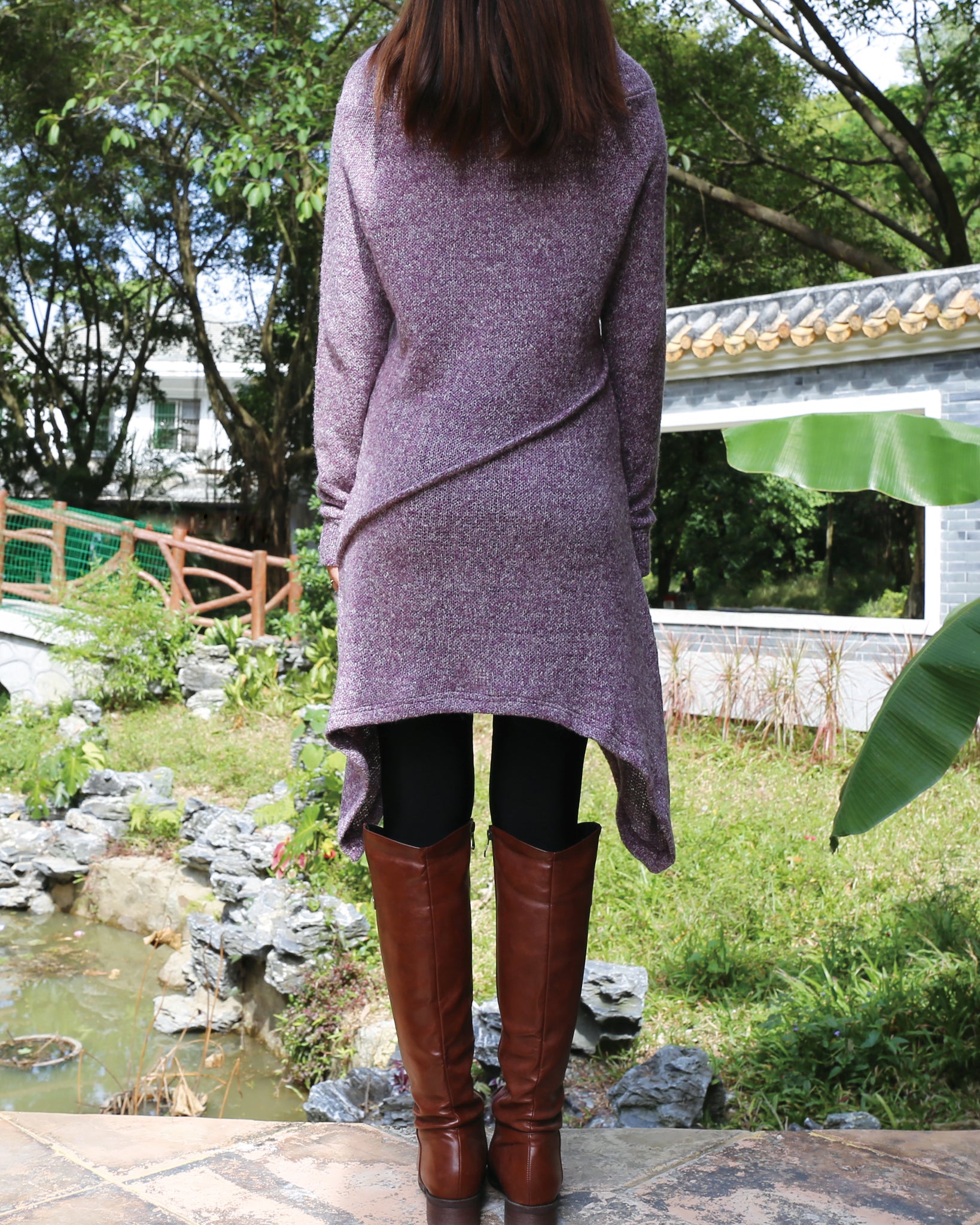women's long sweater/sweater dress/wool tunic dress/off shoulder sweat –  lijingshop