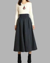 Load image into Gallery viewer, Women&#39;s wool skirt/elastic waist skirt/winter skirt/flared skirt/maxi skirt/ankle length skirt(Q1099)
