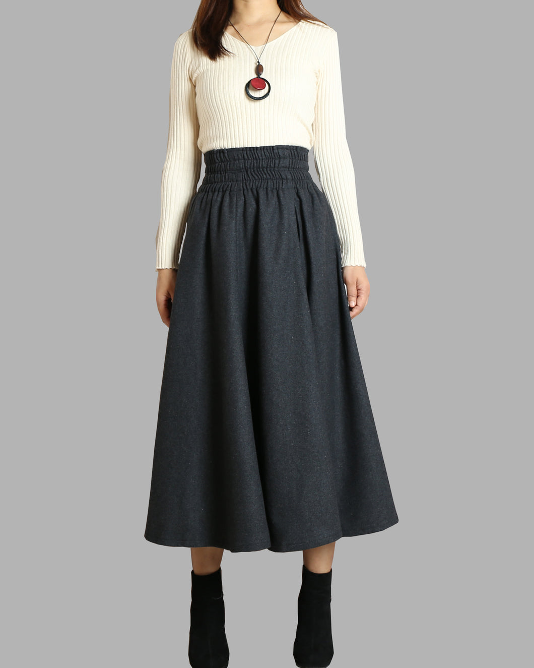 Women's wool skirt/elastic waist skirt/winter skirt/flared skirt/maxi skirt/ankle length skirt(Q1099)