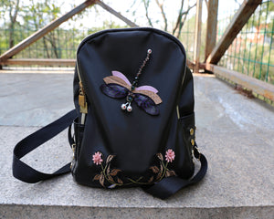 Womens backpack, canvas bag, embroidered bag, travel backpack, rucksack, canvas backpack(B1001) - lijingshop