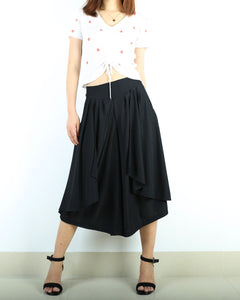Yoga skirt pants/black skirt pants/oversized pants/elastic waist pants/asymmetrical trousers (K1661)