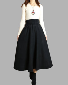 Women's elastic waist skirt/winter skirt/wool skirt/flared skirt/maxi skirt/ankle length skirt(Q1099)