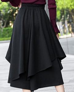 wool skirt pants, wide leg pants, womens black trousers, pants with pocket, winter pants(K1909) - lijingshop