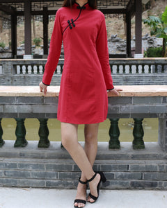 Long sleeve dress, Cheongsam dress, Linen dress, Chinese Vintage dress, Asian style lace dress, Modern Cheongsam, Qipao dress(Q1058L)