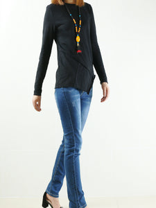 Women's Asymmetrical top/Cotton t-shirt/Long Sleeves Top/Crew Neck T-shirt/Customized Plus Size Clothing(Y1821) - lijingshop
