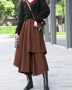 wool skirt pants, wide leg pants, womens black trousers, pants with pocket, winter pants(K1909) - lijingshop