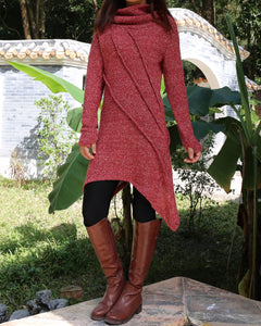 women's sweater/tunic dress/long sweater/sweater dress/wool tunic dress/off shoulder sweater/long sleeve top with thumbholes/knit tunic top for leggings(Q5115H)