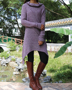 women's long sweater/sweater dress/wool tunic dress/off shoulder sweater/long sleeve top with thumbholes/knit tunic top for leggings(Q5115H)