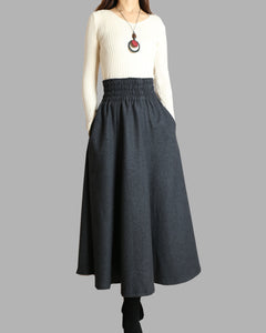 Women's wool skirt/elastic waist skirt/winter skirt/flared skirt/maxi skirt/ankle length skirt(Q1099)