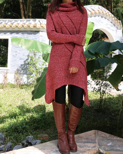 women's sweater/tunic dress/long sweater/sweater dress/wool tunic dress/off shoulder sweater/long sleeve top with thumbholes/knit tunic top for leggings(Q5115H)