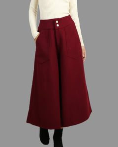 Wool wide leg pants, loose pants, Cropped pants, black trousers, mid-calf length pants, handmade winter pants(K1908)